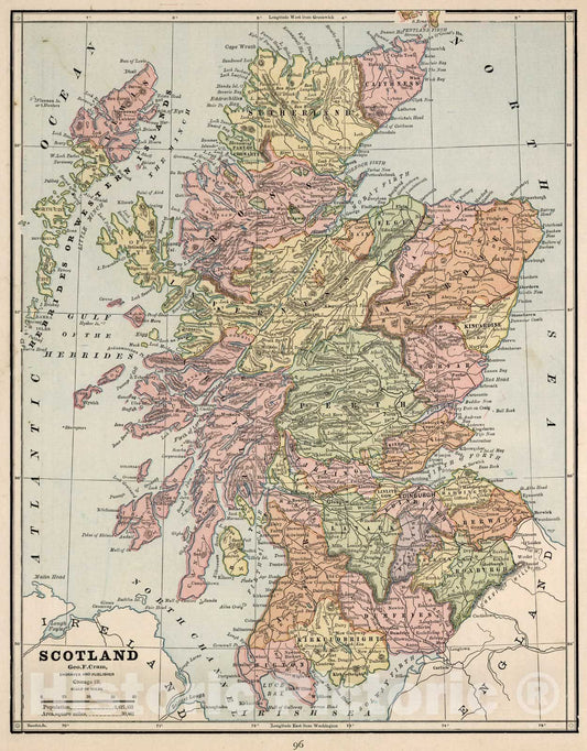 Historic Map : World Atlas Map, Scotland. 1882 - Vintage Wall Art