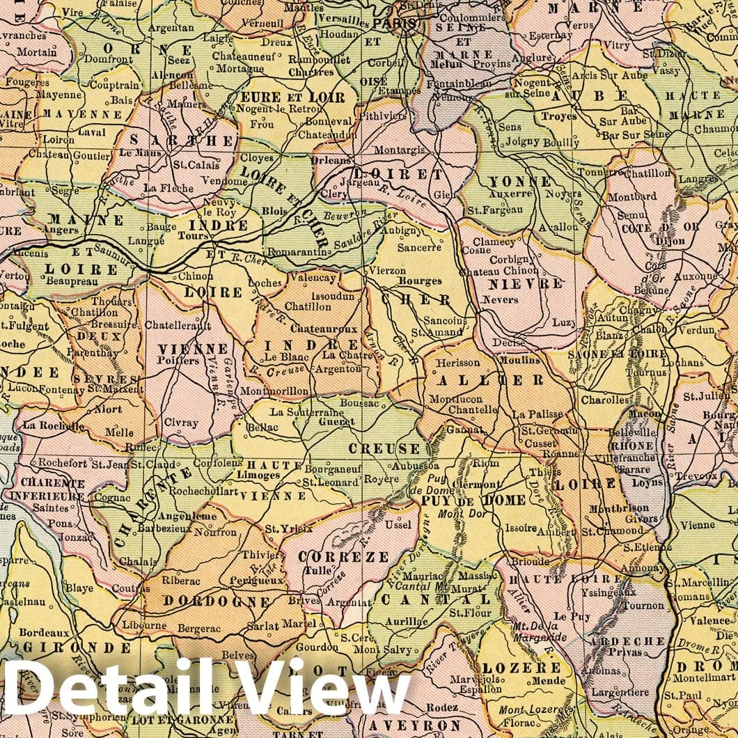 France - Railroad Map, 1882 - Cram's Atlas Historical Reproduction