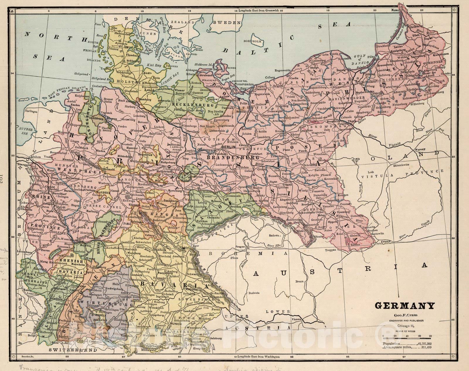 Germany - Railroad Map, 1882 - Historical Map Print