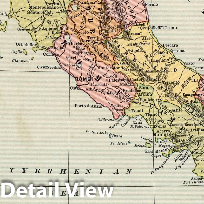 Italy - Railroad Map, 1882 - Cram's Family Atlas Historical Reproduction