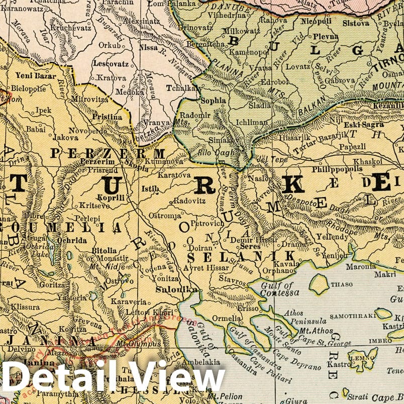 Turkey in Europe, Greece, Romania, Serbia & Montenegro - 1882 Railroad Map