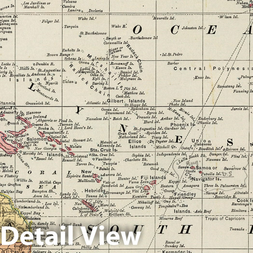 Oceania - Railroad Map, 1882 - Historical Map Print