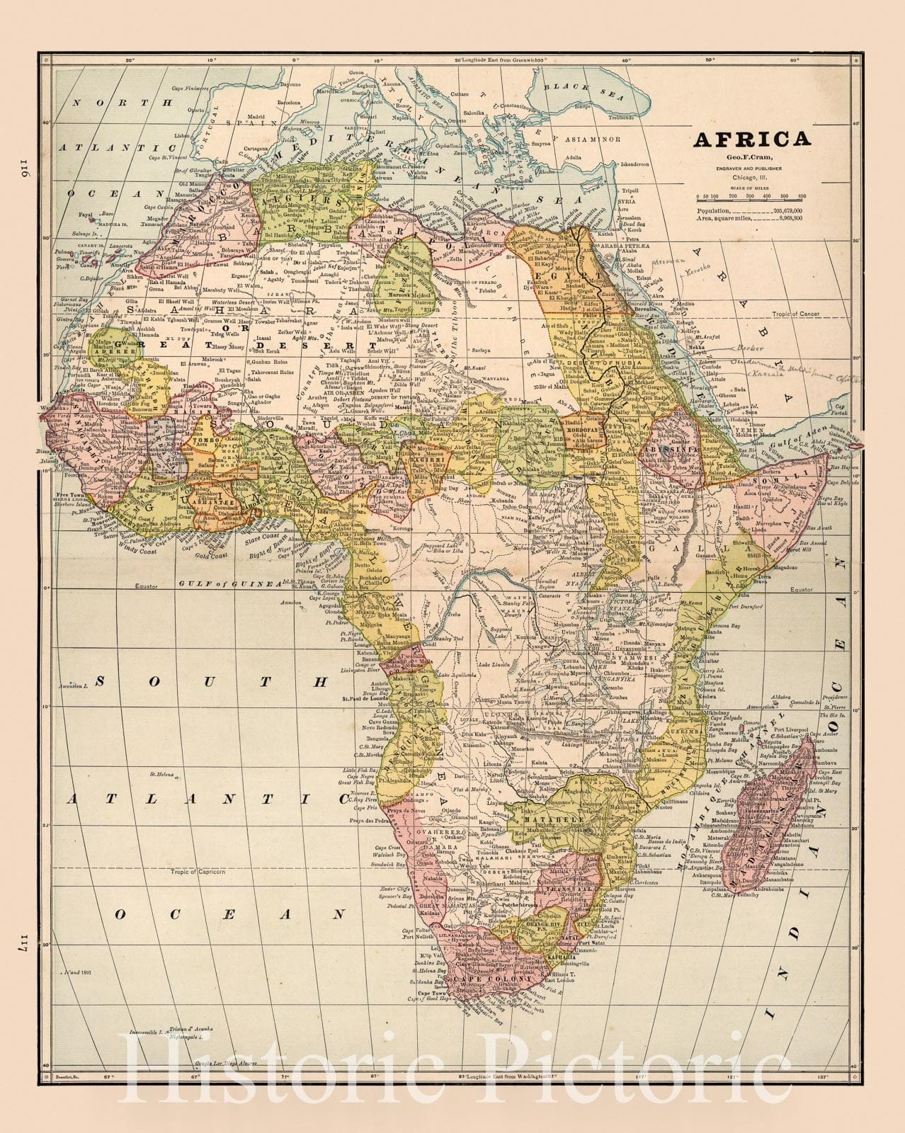 Historic Map : World Atlas Map, Africa. 1882 v1