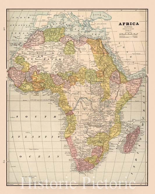 Africa - Railroad Map, 1882 - Cram's Family Atlas Print