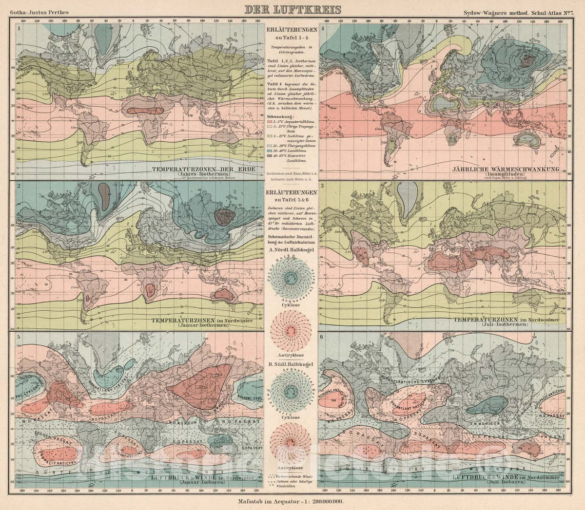 Historic Map : School Atlas Map, No. 7. Der Luftkreis. 1902 - Vintage Wall Art