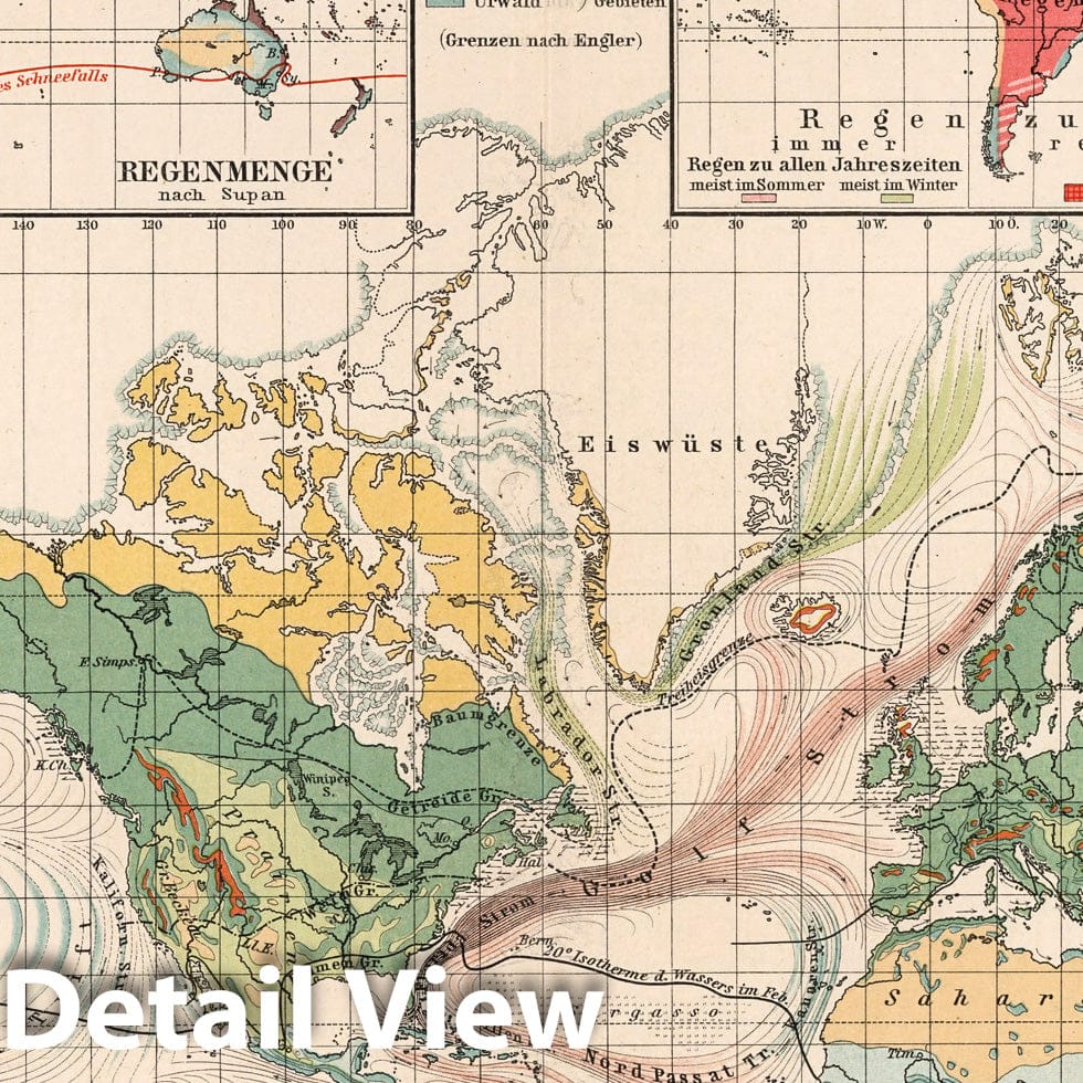 World Ocean Currents, Precipitation, and Vegetation - Climate Map, 1902