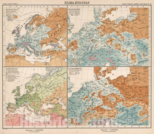 Historic Map : School Atlas Map, No. 12. Klima Europas. 1902 - Vintage Wall Art
