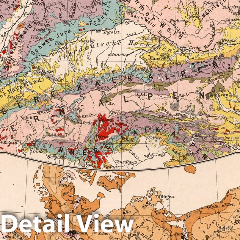 Central Europe - Population Map, 1902 - Historical Map Print