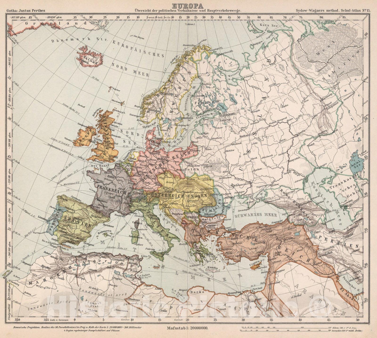 Historic Map : School Atlas Map, No. 15. Europa. 1902 - Vintage Wall Art