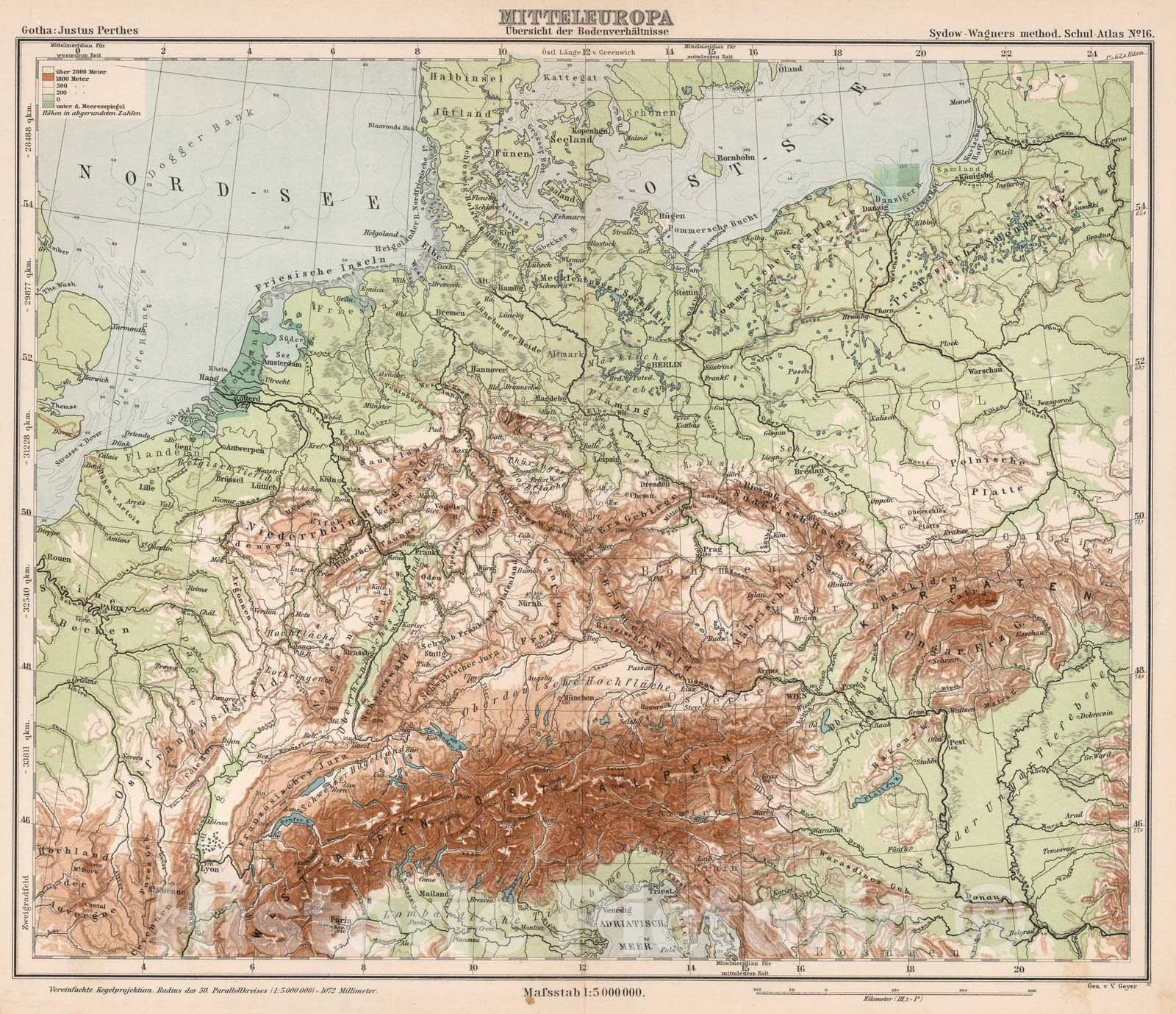 Historic Map : School Atlas Map, No. 16. Mitteleuropa. 1902 - Vintage Wall Art