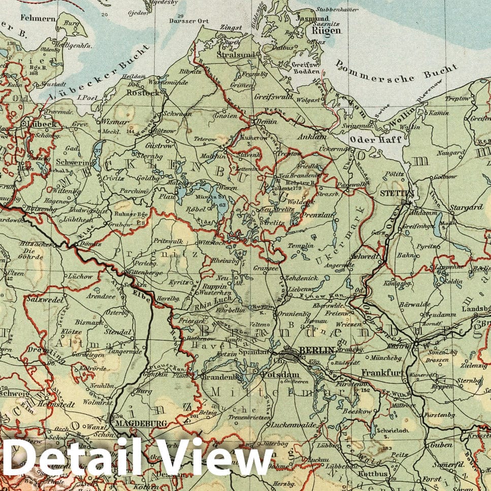 Central Northern Germany - Physical Map, 1902 - Historical Map Print