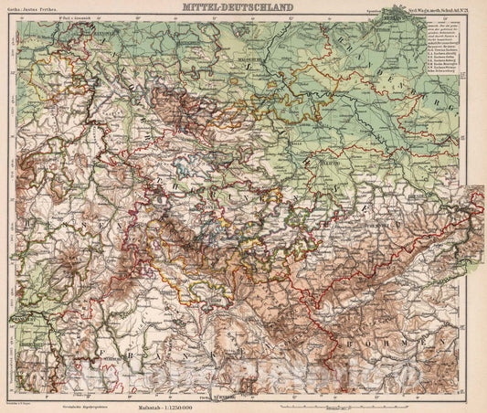 Historic Map : School Atlas Map, No. 21. Mittel-Deutschland. 1902 - Vintage Wall Art