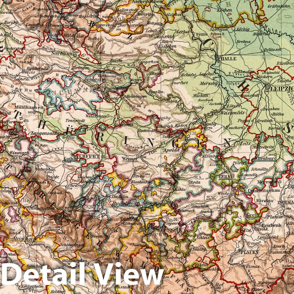 Central Germany - Physical Map, 1902 - Historical Topographic Print