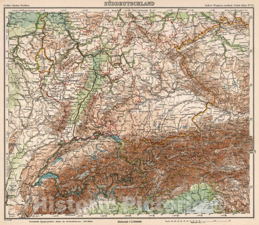 Historic Map : School Atlas Map, No. 22. Suddeutschland. 1902 - Vintage Wall Art