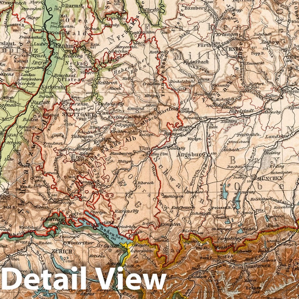 Southern Germany, 1902 - Historical Map Print