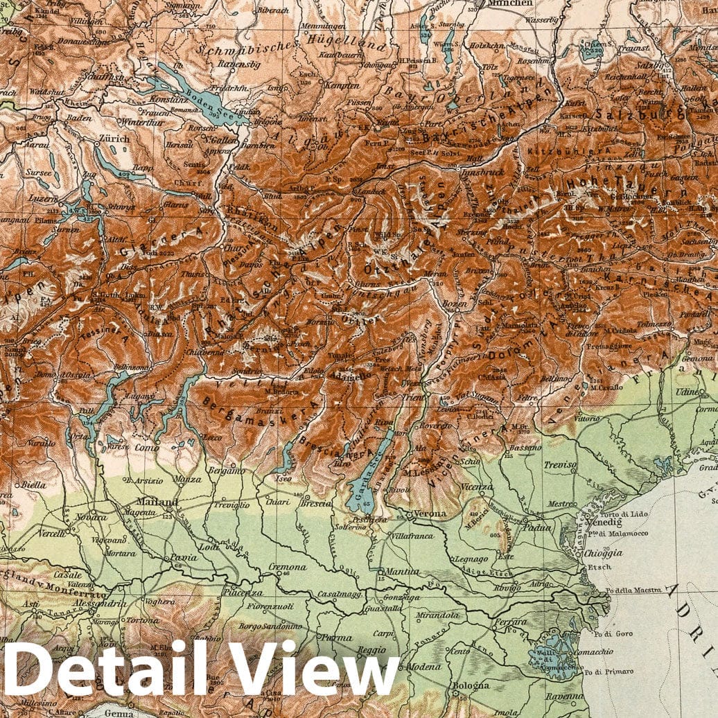 Alpenlander - Physical Map, 1902 - Historical Map Print