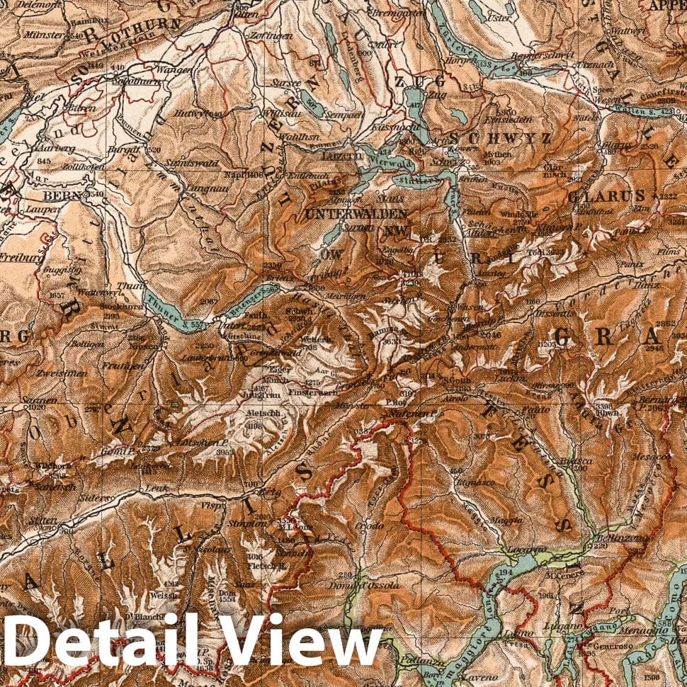 Switzerland - Physical Map, 1902 - Historical Map Print