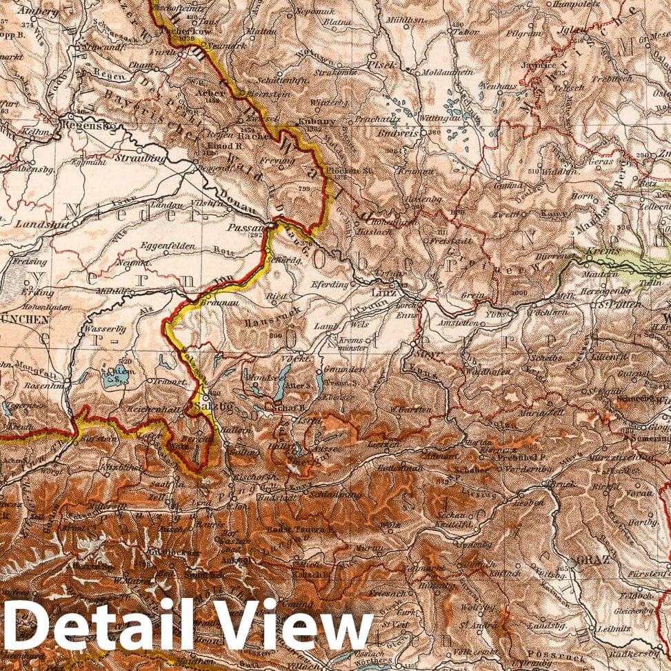 Austria - Physical Map, 1902 - Historical Map Print