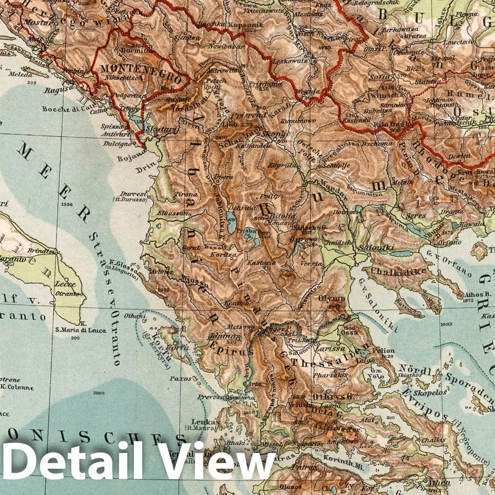 Balkans - Physical Map, 1902 - Historical Map Print