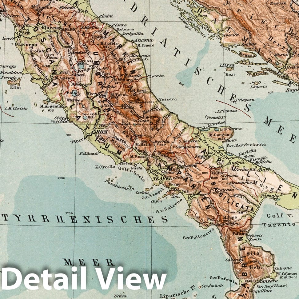 Italy - Physical Map, 1902 - Historical Map Reproduction
