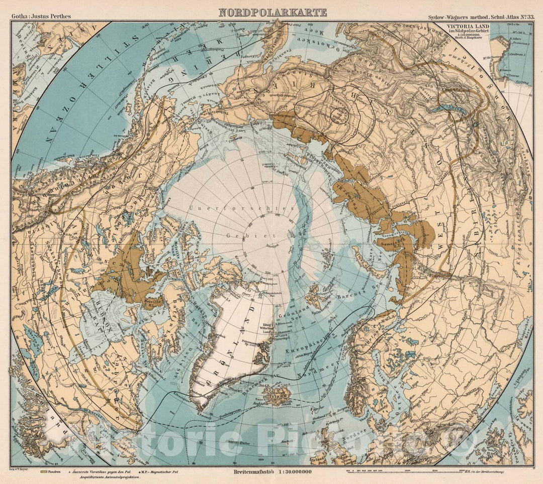 Historic Map : School Atlas Map, No. 33. Nordpolarkarte. 1902 - Vintage Wall Art