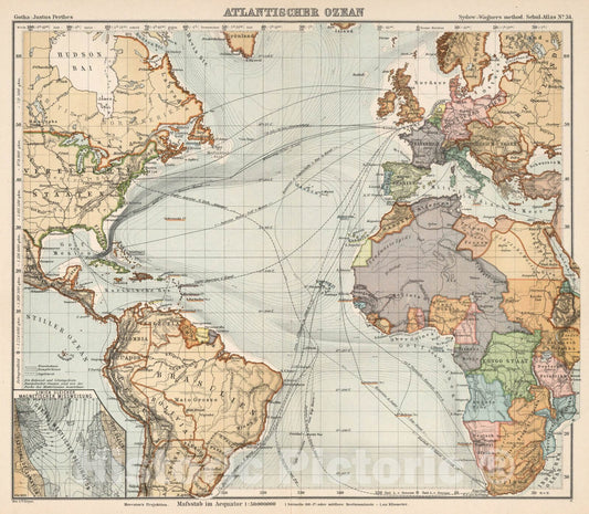 Historic Map : School Atlas Map, No. 34. Atlantischer Ozean. 1902 - Vintage Wall Art