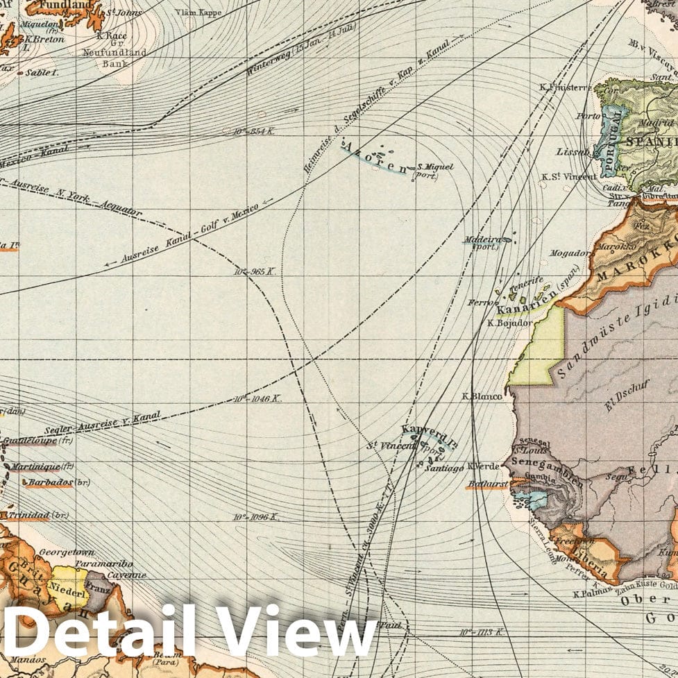 Atlantic Ocean, 1902 - Historical Nautical Map Print