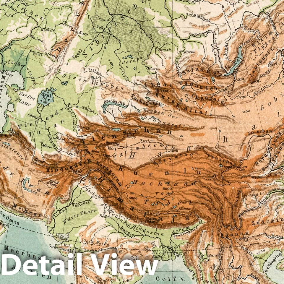 Asia - Physical Map, 1902 - Historical Map Print