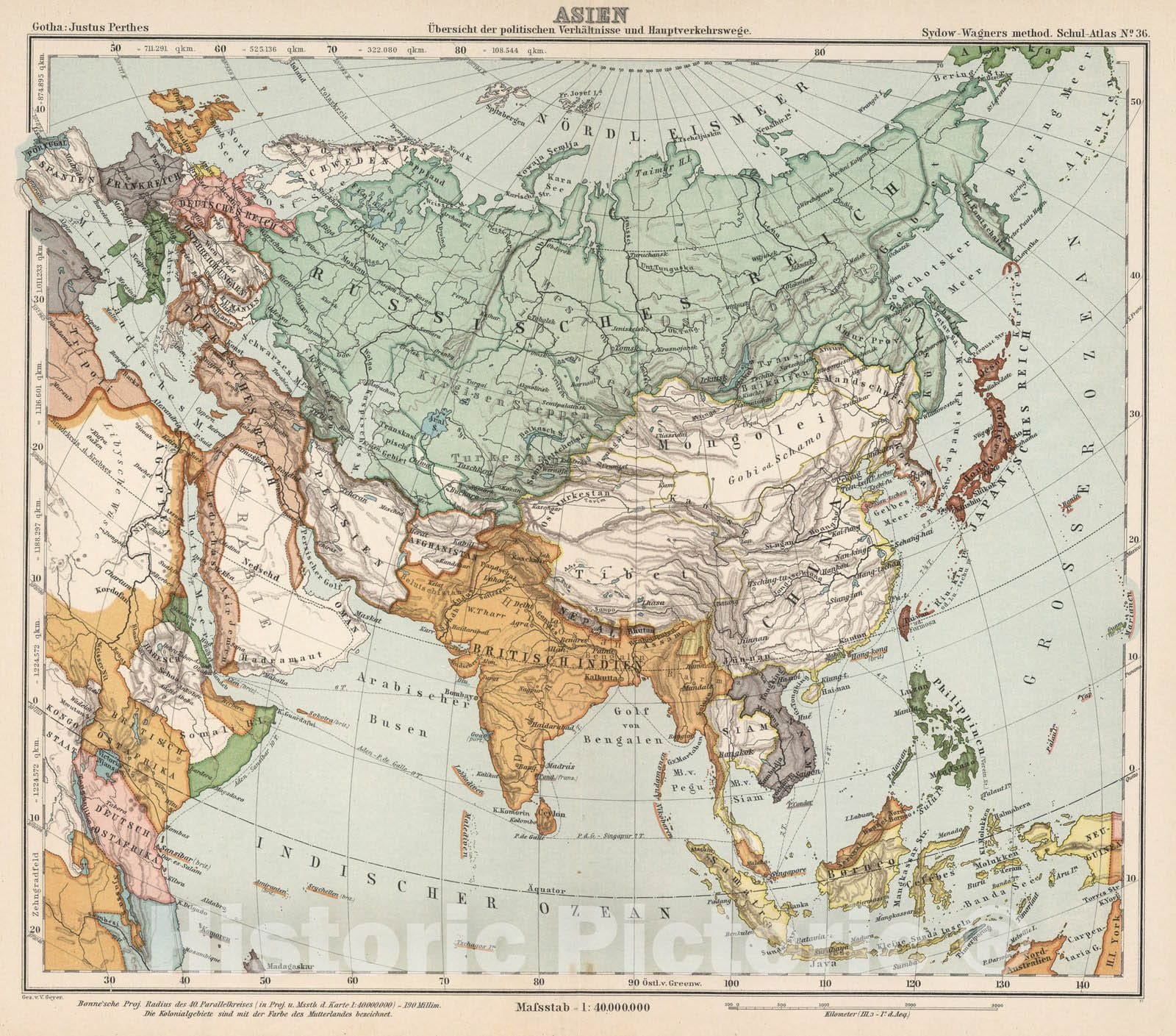 Historic Wall Map : School Atlas Map, No. 36. Asien. 1902 - Vintage Wall Art