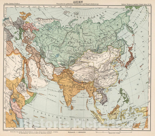 Historic Wall Map : School Atlas Map, No. 36. Asien. 1902 - Vintage Wall Art