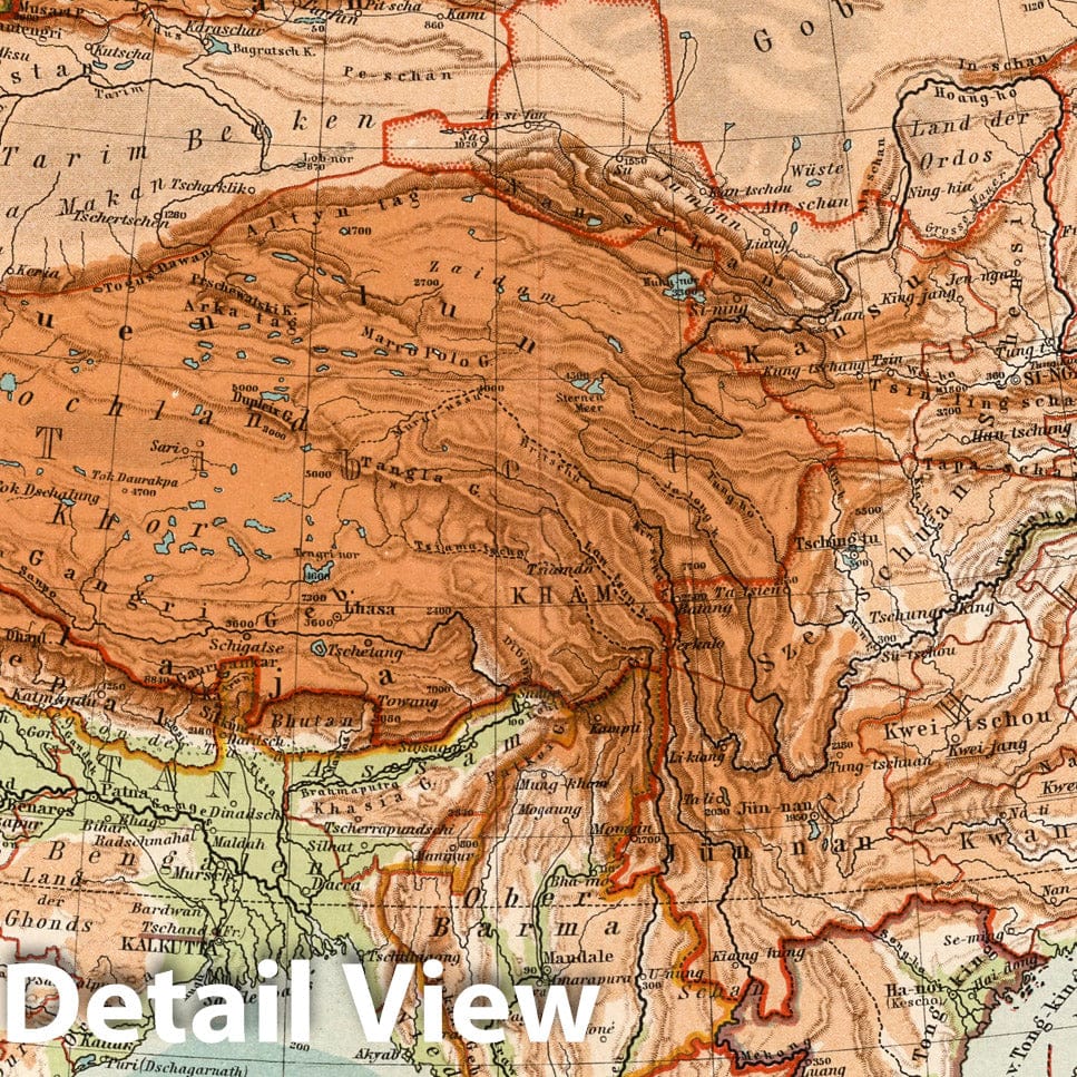 Central Asia, India, and China - Physical Map, 1902 - Sydow-Wagners Atlas