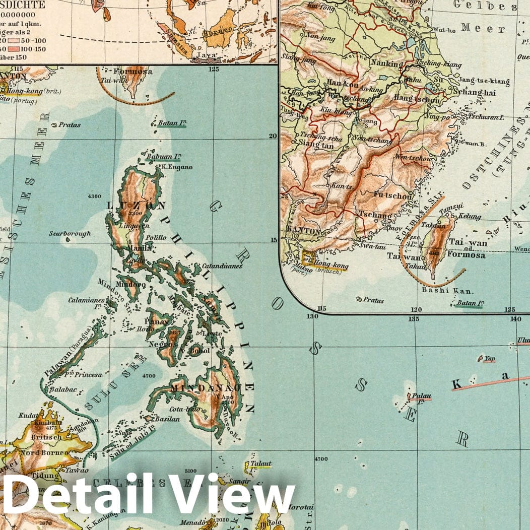 Asian Island World - Physical Map, 1902 - Historical Map Print