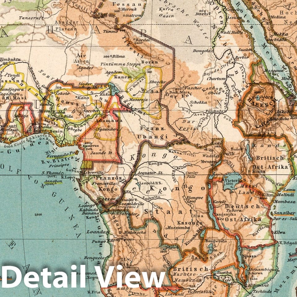 Africa - Physical Map, 1902 - Historical Map Print