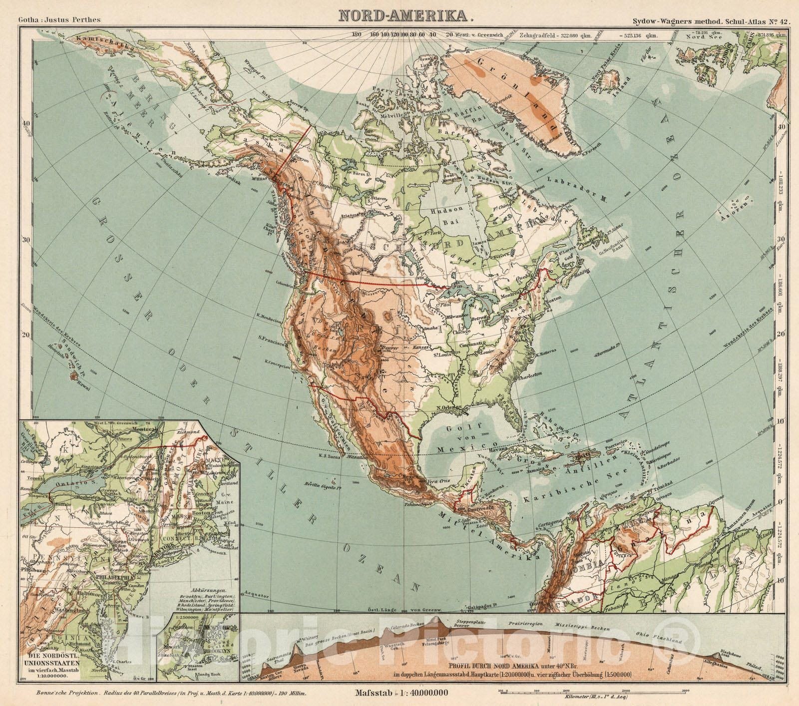 Historic Map : School Atlas Map, No. 42. Nord-Amerika. 1902 - Vintage Wall Art