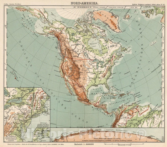 Historic Map : School Atlas Map, No. 42. Nord-Amerika. 1902 - Vintage Wall Art