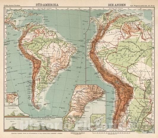 Historic Map : Andes, South AmericaNo. 44. Sud-Amerika. Die Anden. 1902 , Vintage Wall Art