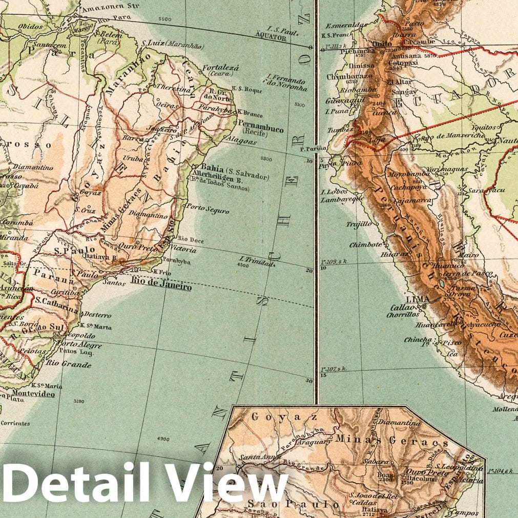 South America, The Andes - Physical Map, 1902