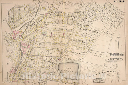 Historic Wall Map : Providence (R.I.), City Atlas Map, Plate 3. Part of Ward 1, Providence. 1882 - Vintage Wall Art