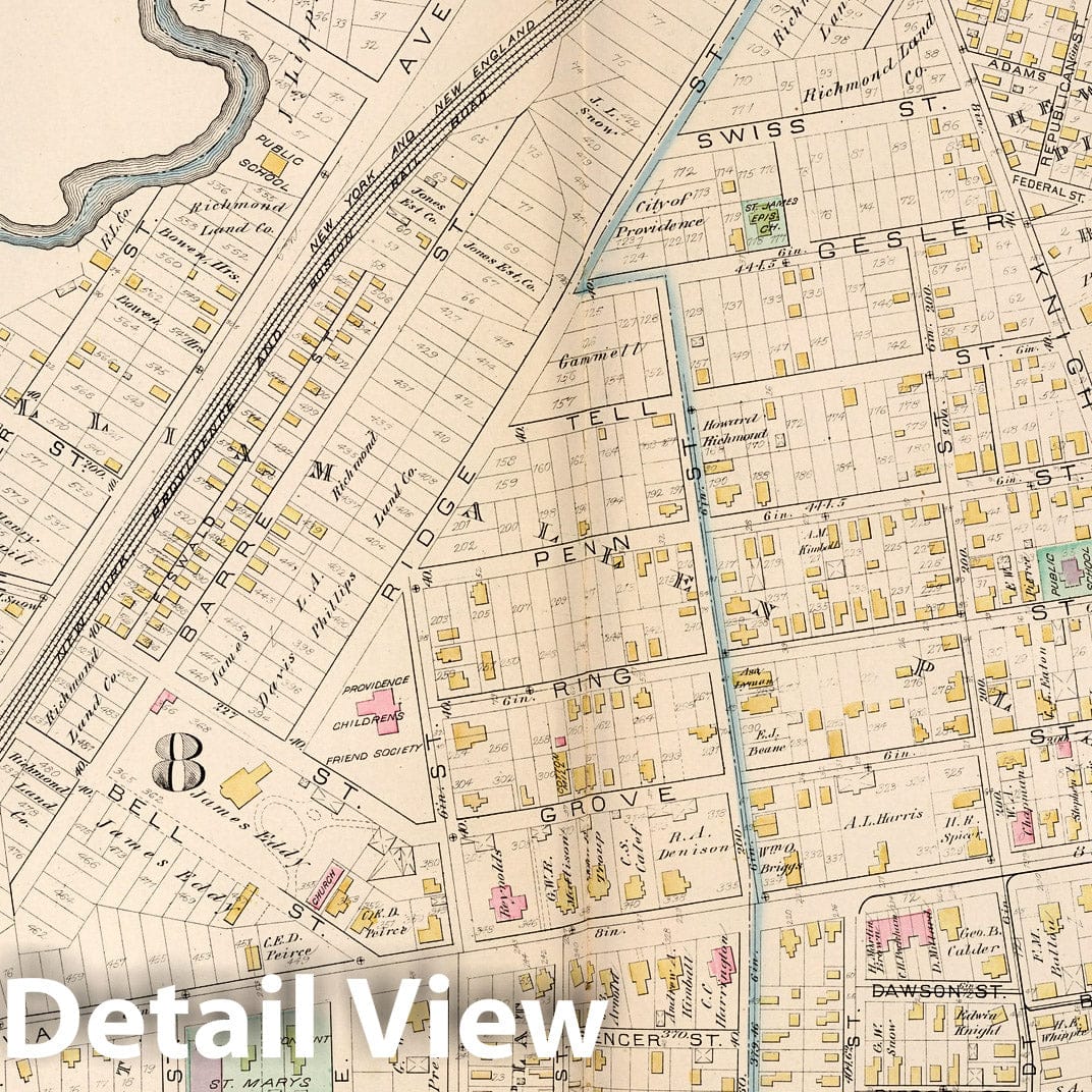 Providence, Rhode Island - Plate No. 14, 1882 - Historical City Plan Map Print
