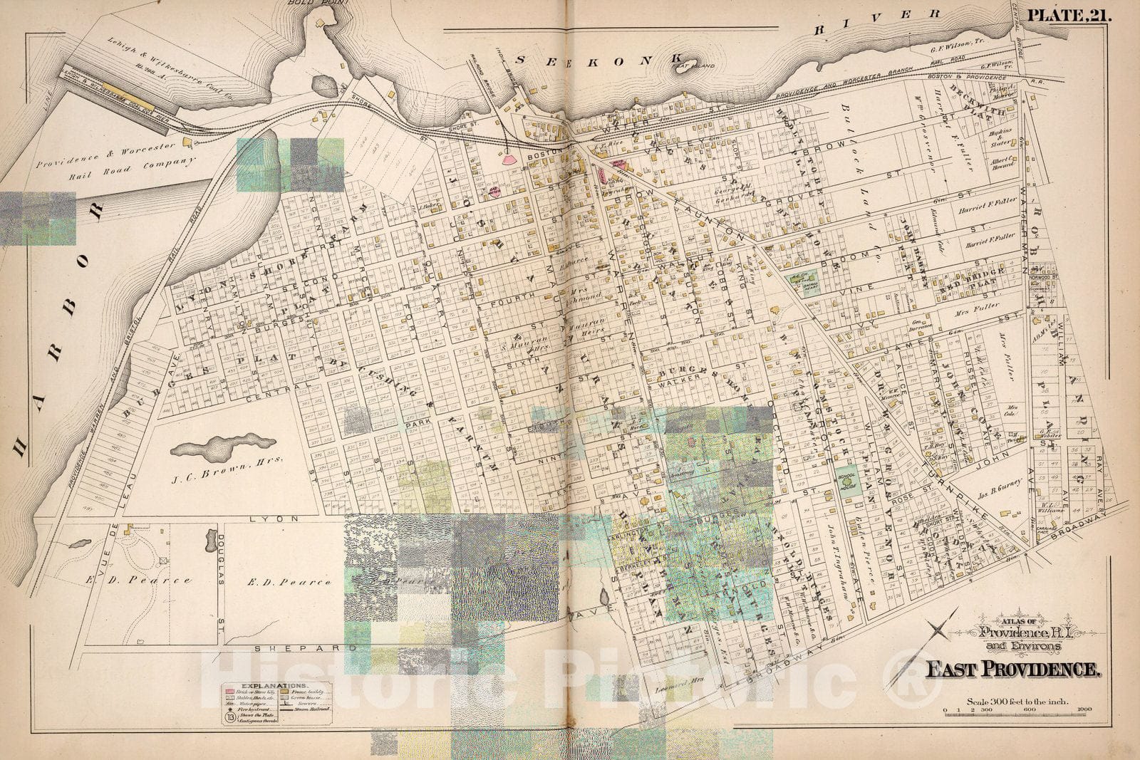 Historic Map : East Providence (R.I.), City Atlas Map, Plate 21. Atlas of Providence, R.I. and Environs, East Providence. 1882 - Vintage Wall Art