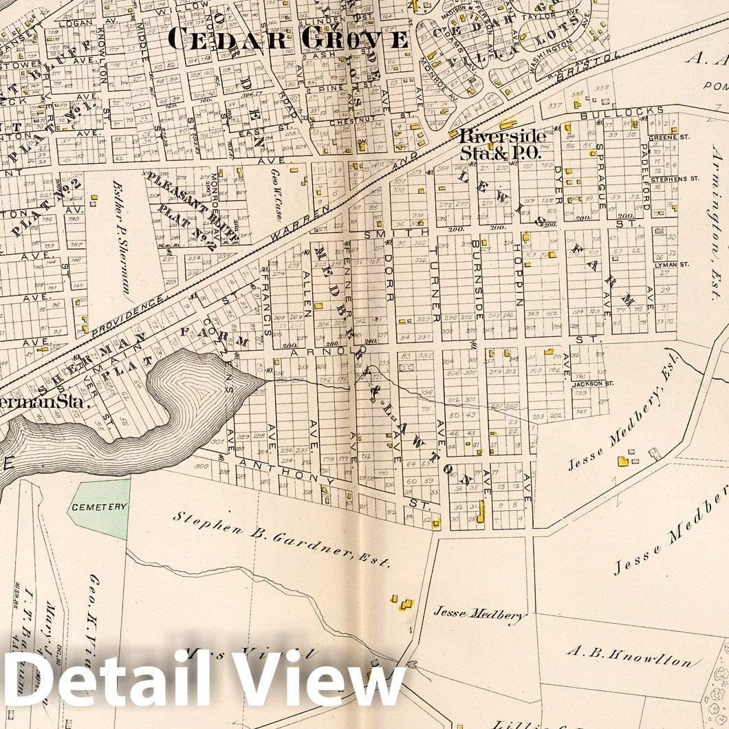 East Providence, Rhode Island - Property Map, 1882 - Historical Atlas Print
