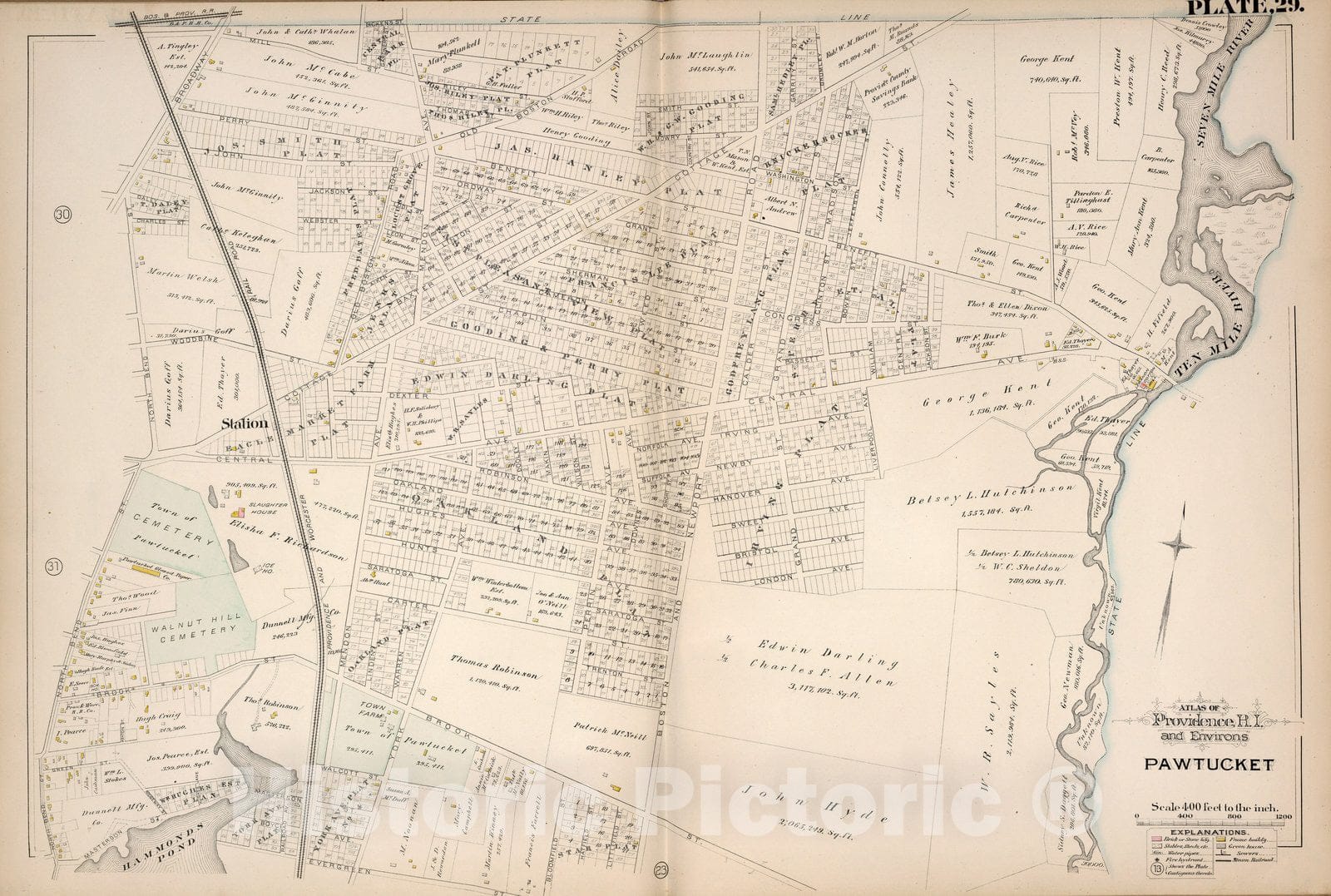 Historic Map : Pawtucket (R.I.), City Atlas Map, Plate 29. Atlas of Providence, R.I. Pawtucket. 1882 - Vintage Wall Art