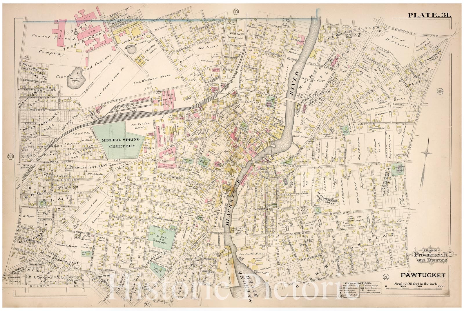 Historic Map - Pawtucket (R.I.), City Atlas Map, Plate 31. Atlas of Providence, R.I. and Environs, Pawtucket. 1882 - Vintage Wall Art
