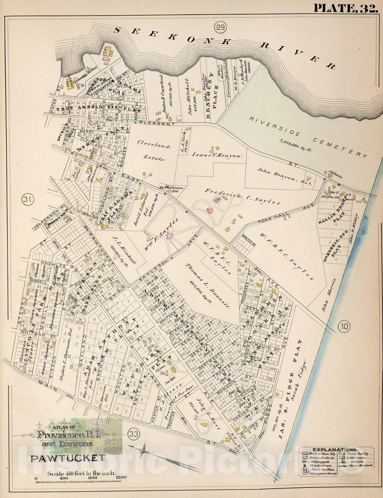 Historic Map : Pawtucket (R.I.), City Atlas Map, Plate 32. Atlas of Providence, R.I. and Environs, Pawtucket. 1882 - Vintage Wall Art
