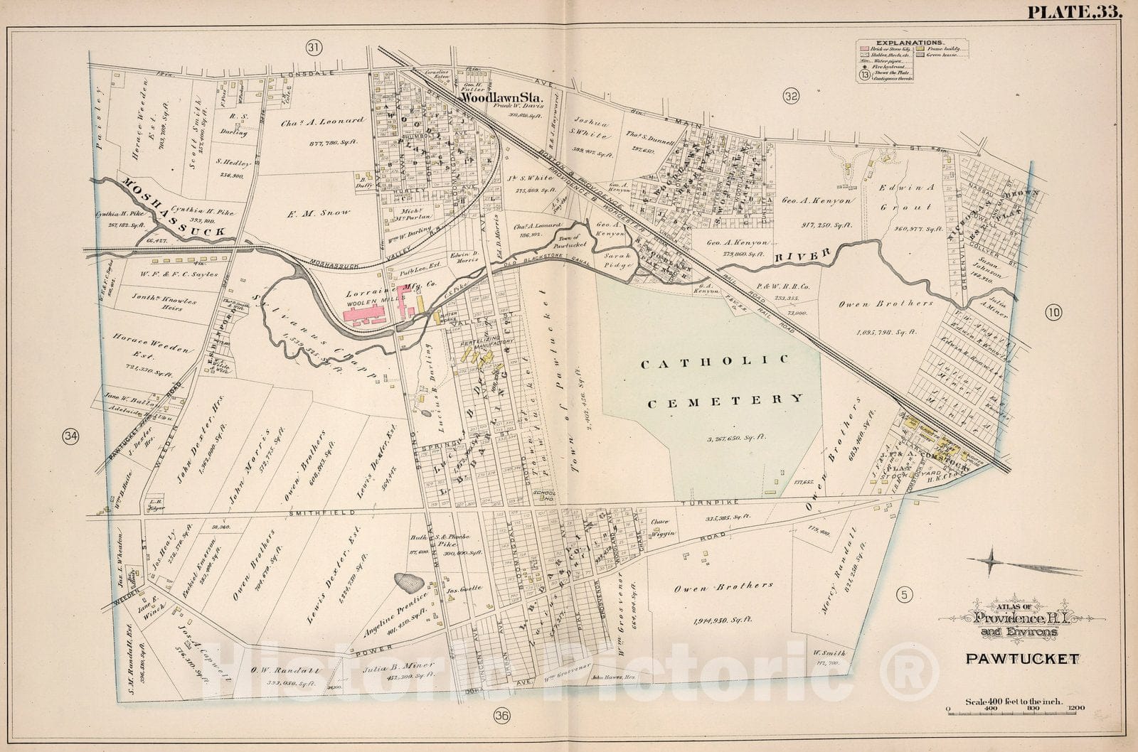 Historic Map : Pawtucket (R.I.), City Atlas Map, Plate 33. Atlas of Providence, R.I. and Environs, Pawtucket. 1882 - Vintage Wall Art