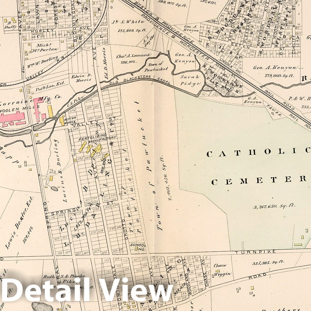 Pawtucket, Rhode Island - Property Map, 1882 - Historical Atlas Print