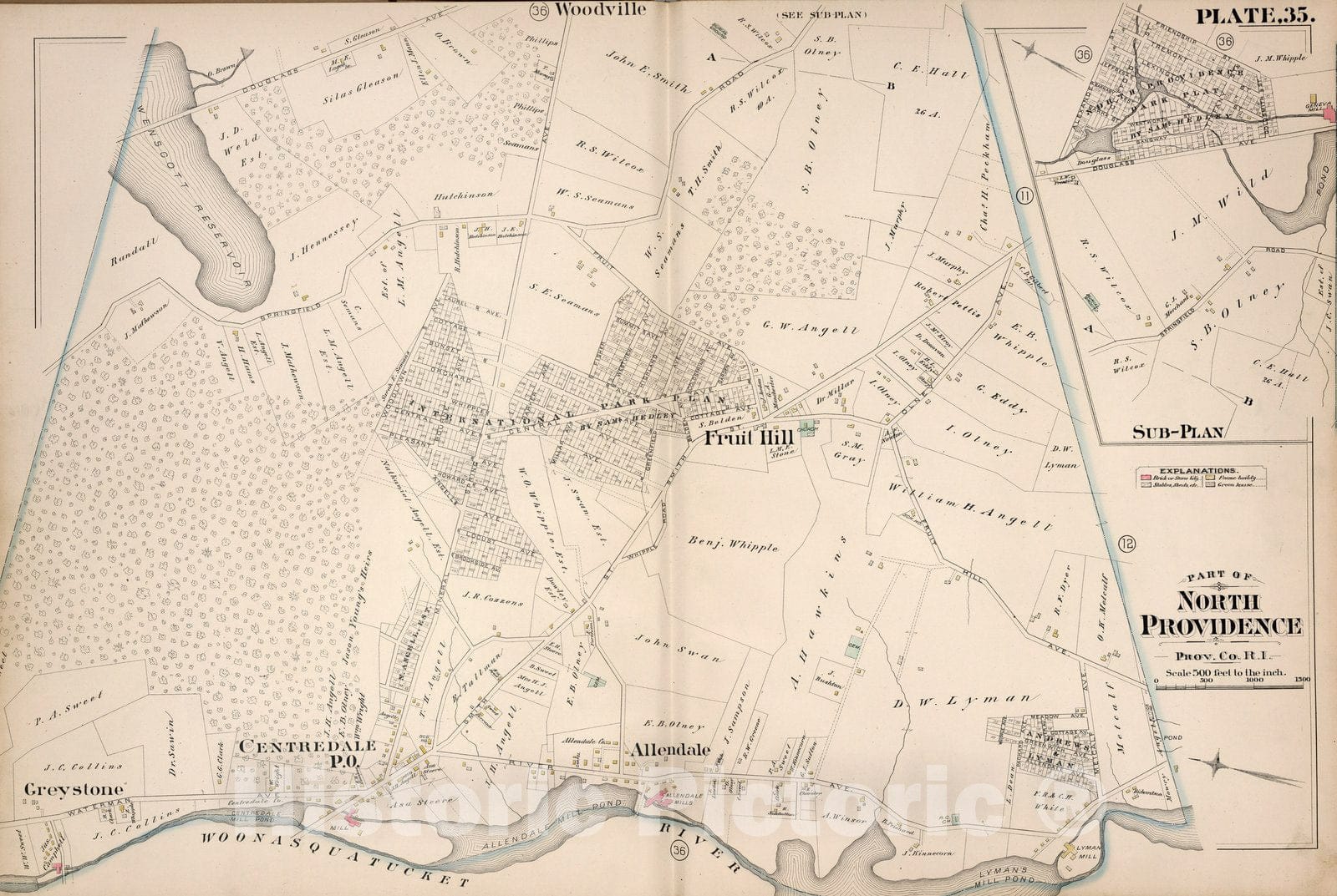 Historic Map : North Providence (R.I.), City Atlas Map, Plate 35. Part of North Providence, Prov. Co, R.I. 1882 - Vintage Wall Art
