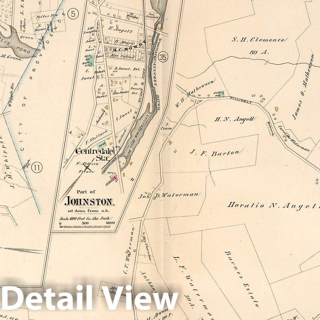 Historic Map : Providence (R.I.), City Atlas Map, Plate 36. Part of North Providence, Prov. Co, R.I. Part of Johnston, Prov. Co, R.I. 1882 - Vintage Wall Art