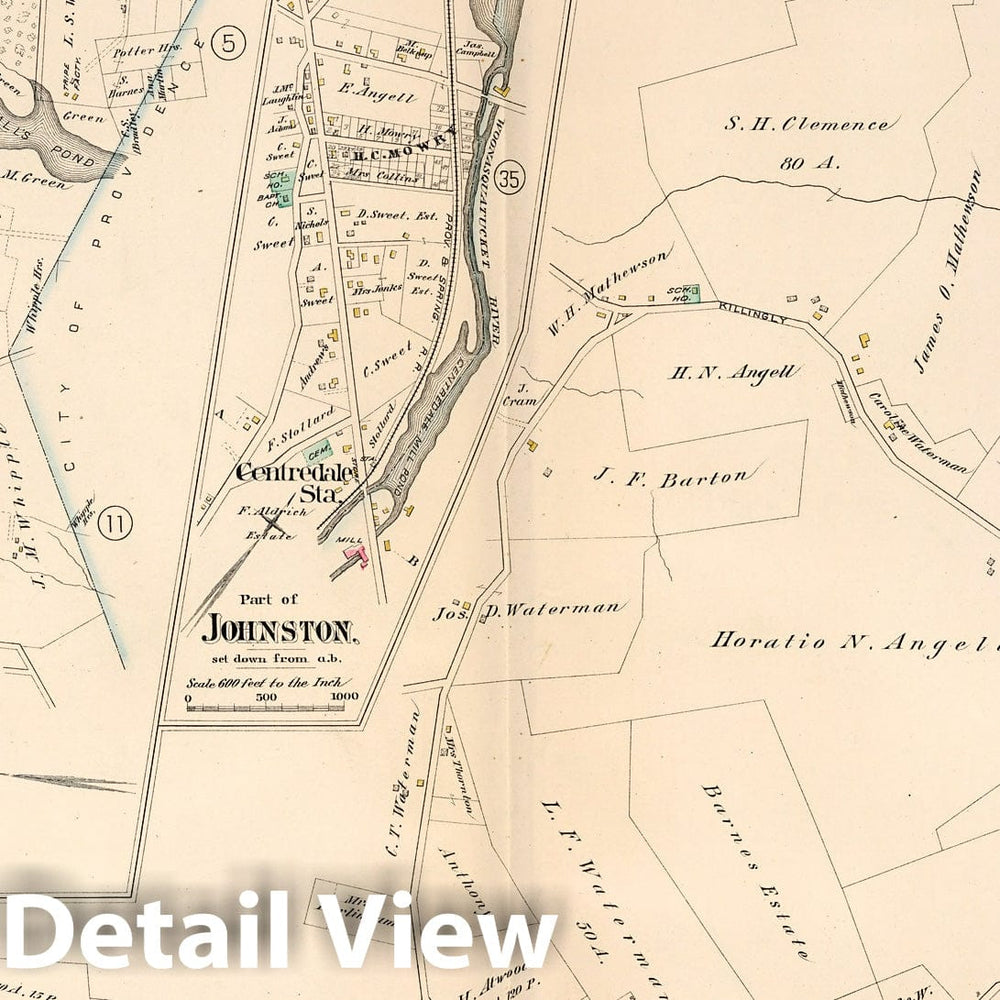 Historic Map : Providence (R.I.), City Atlas Map, Plate 36. Part of North Providence, Prov. Co, R.I. Part of Johnston, Prov. Co, R.I. 1882 - Vintage Wall Art