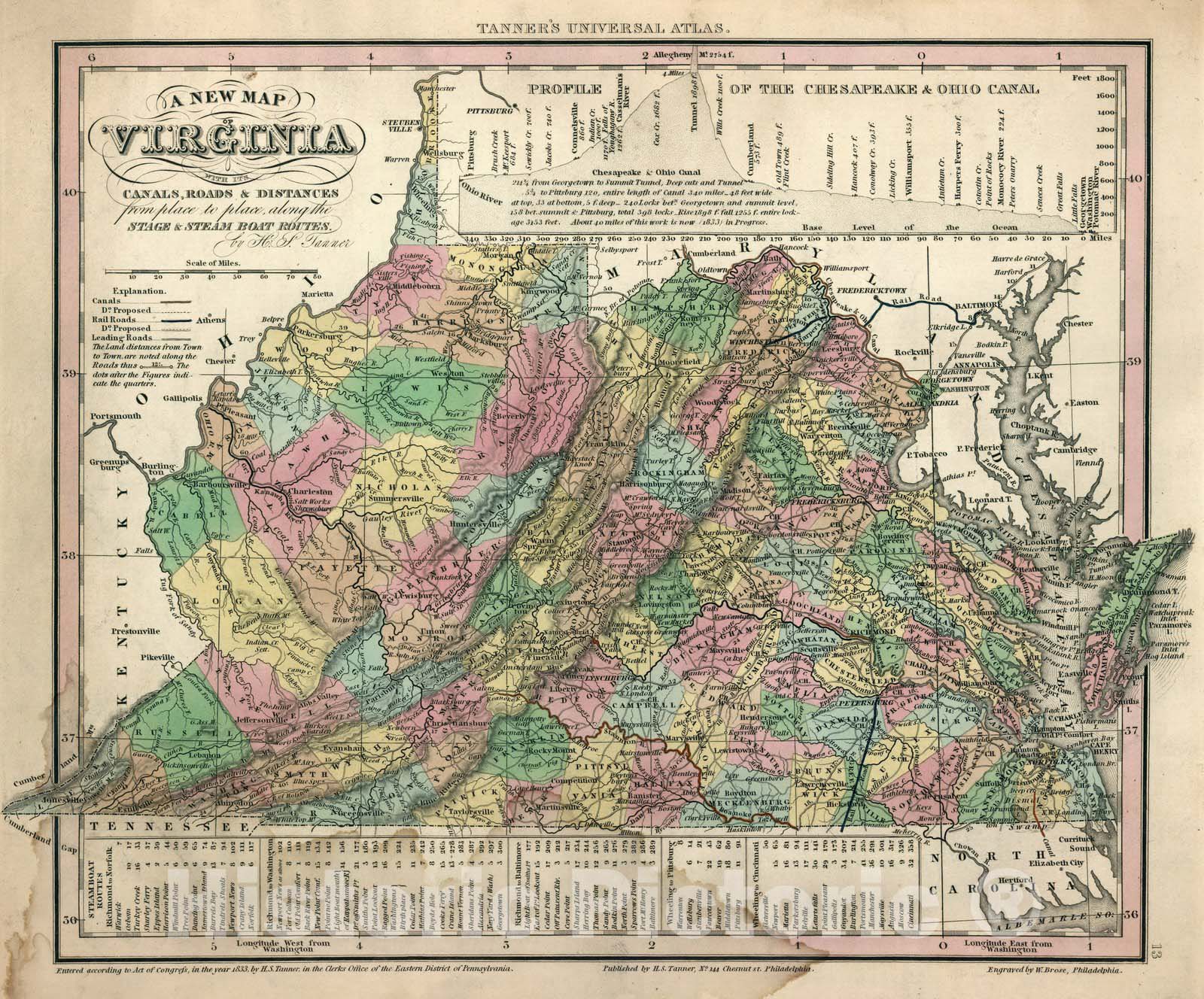 Historic Map : World Atlas Map, Virginia. 1833 - Vintage Wall Art